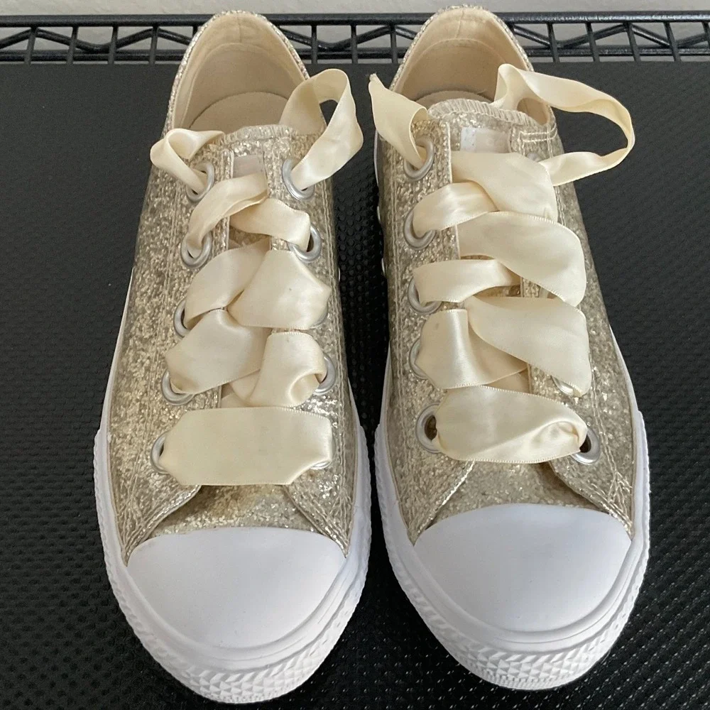 Converse Chuck Taylor All Star Big Eyelet Gold Glitter Ribbon Shoes US 5 662307C